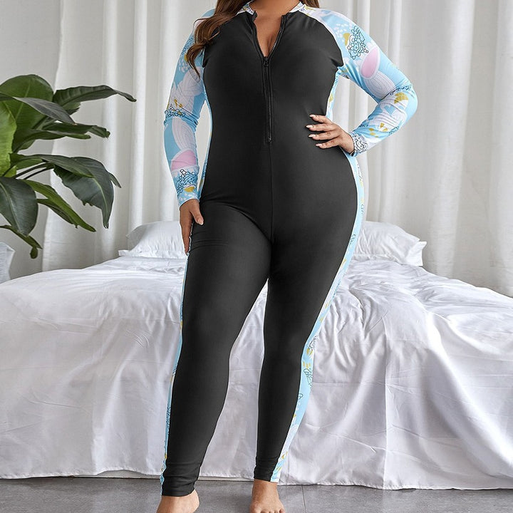 Women's Long Sleeve Swimsuit with High Collar and Zipper Mune Fashion