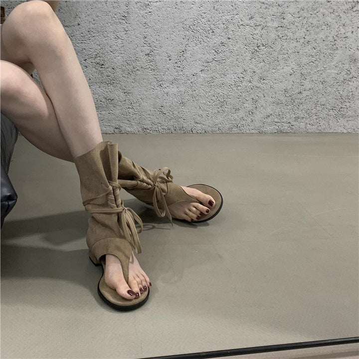 Women's Mid-Height Sandals-Booties with Wrap-Lacing Mune Fashion
