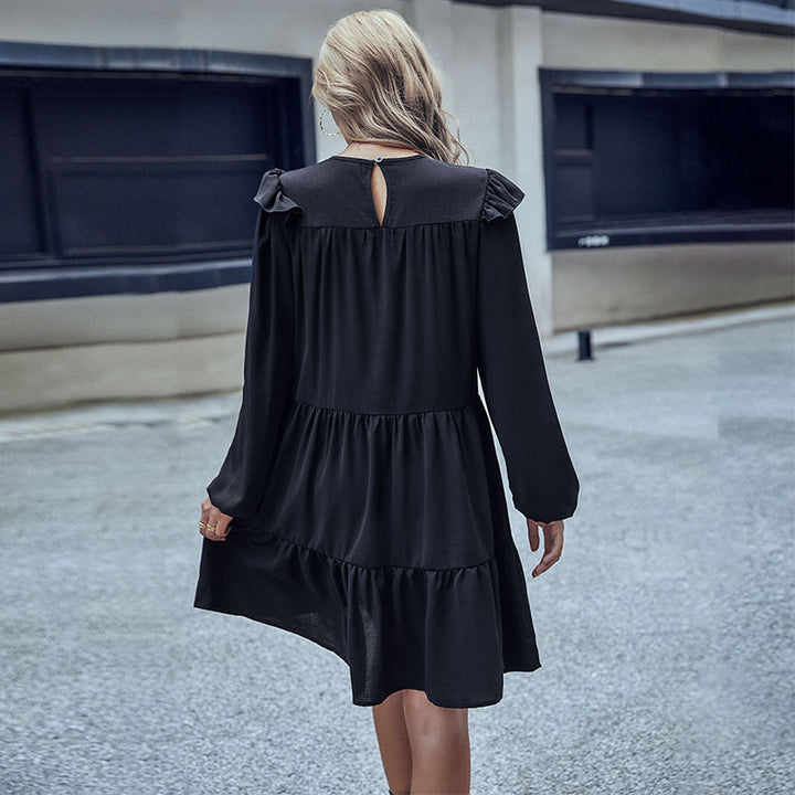 Ladies A-line tiered dress with long sleeves and delicate frills Mune Fashion