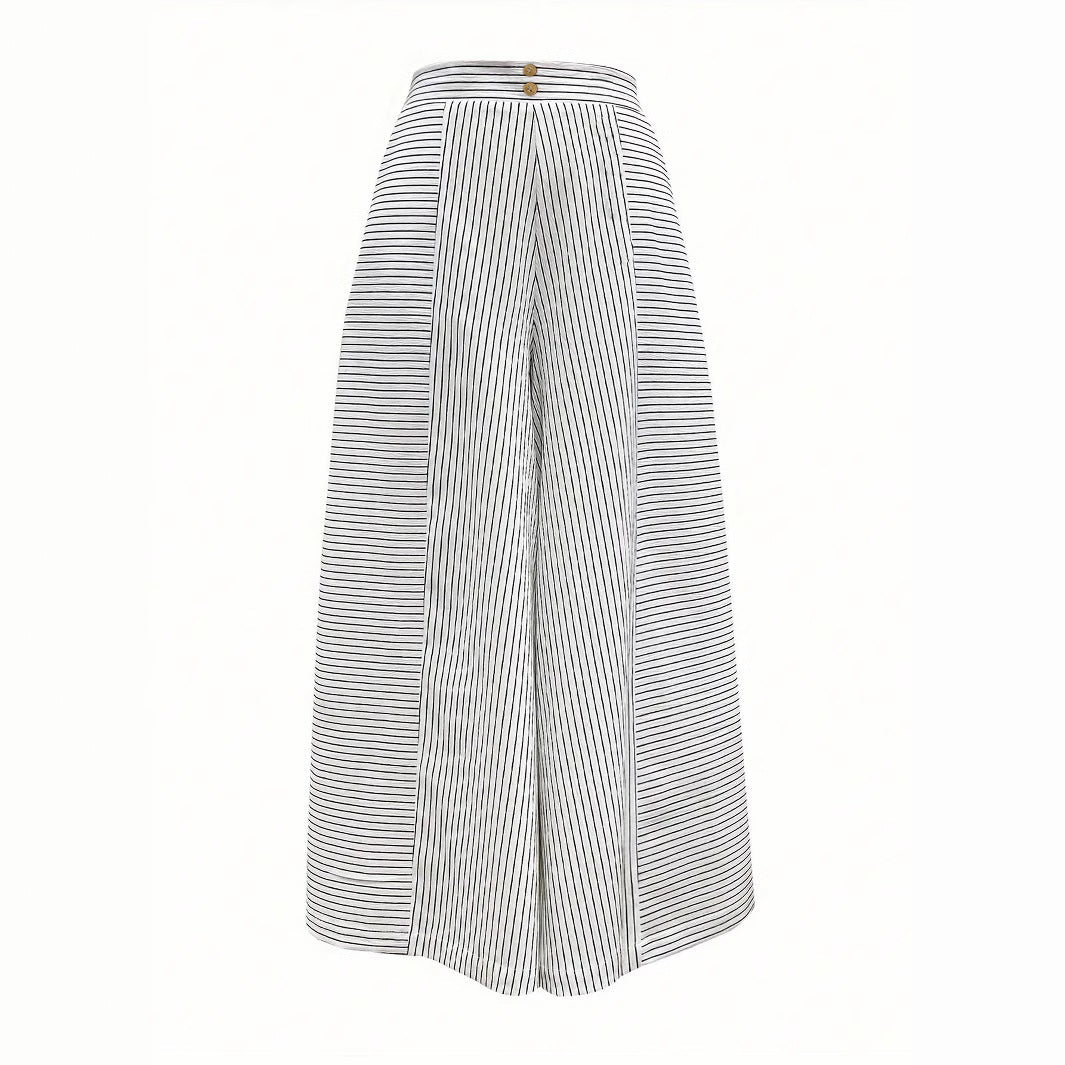Women High Waist Palazzo Pants with Wide Leg & Stripe Detail Mune Fashion