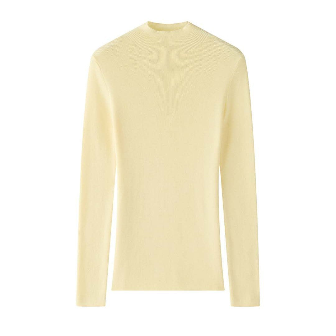 Women's Figure-Hugging Ribbed Knit Sweater with Short Stand-Up Collar and Extended Sleeves Mune Fashion