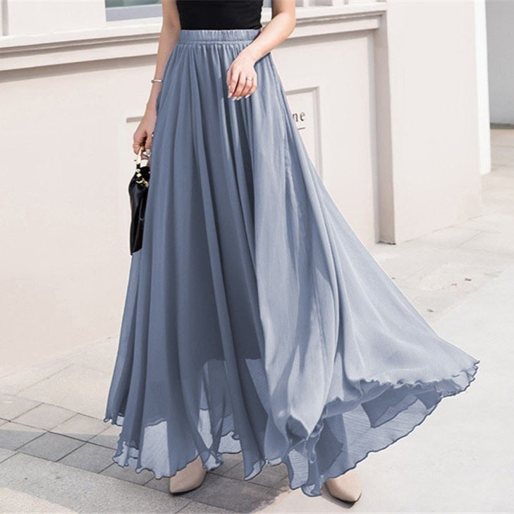 Women's maxi chiffon skirt with elastic waistband and flowy A-line Mune Fashion