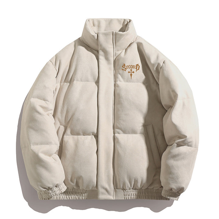 Unisex Padded Jacket with Velour Surface, High Stand-Up Collar and Concealed Zipper Mune Fashion