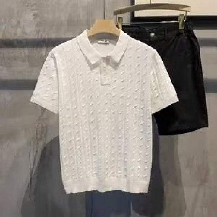 Men's Elegant Short Sleeve Polo Shirt with Textured Design Mune Fashion