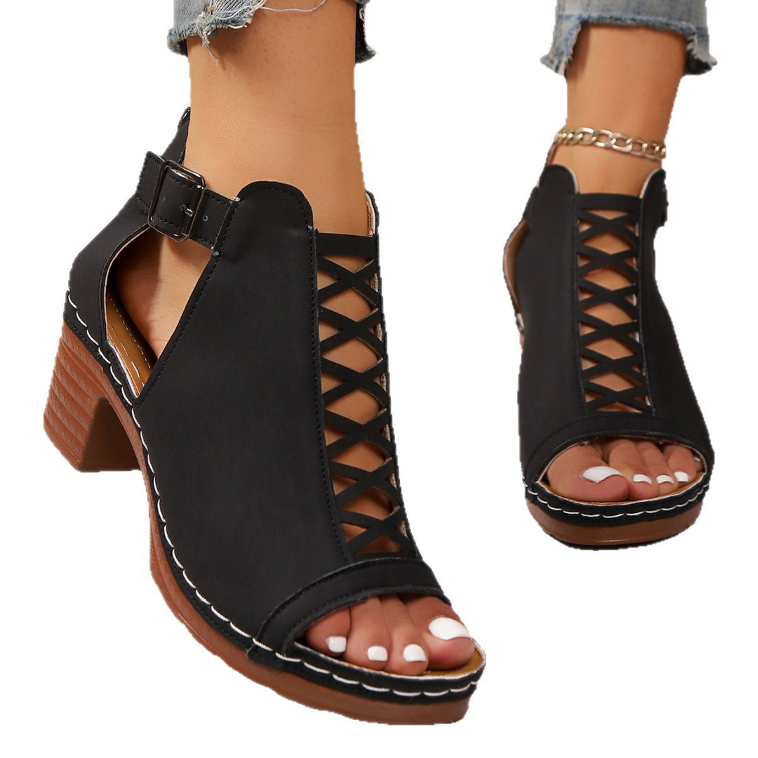 Women nan strap sandal with crossed strap pattern, heel zipper and padded comfort footbed Mune Fashion