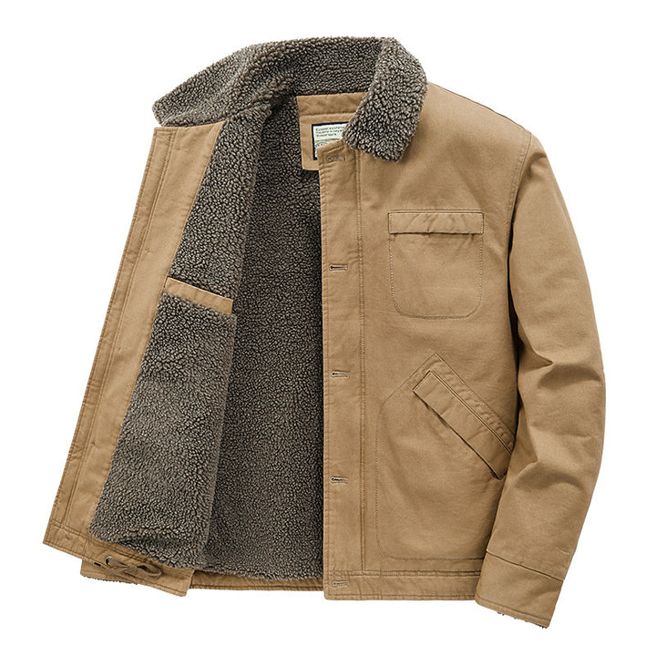 Men's insulated canvas work jacket with sherpa lining and shirt collar Mune Fashion