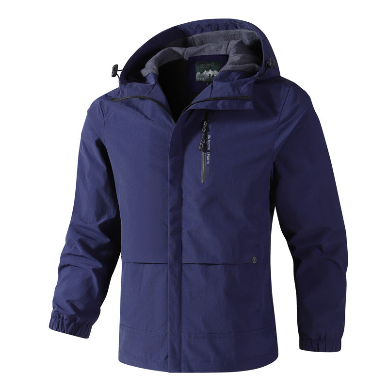 Men's Waterproof Softshell Rain Jacket with Hood, Chest Zip and Fleece Inner Collar Mune Fashion