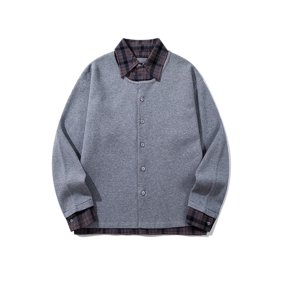 Men's Checked Flannel Shirt Layer with Open Knit Cardigan Mune Fashion