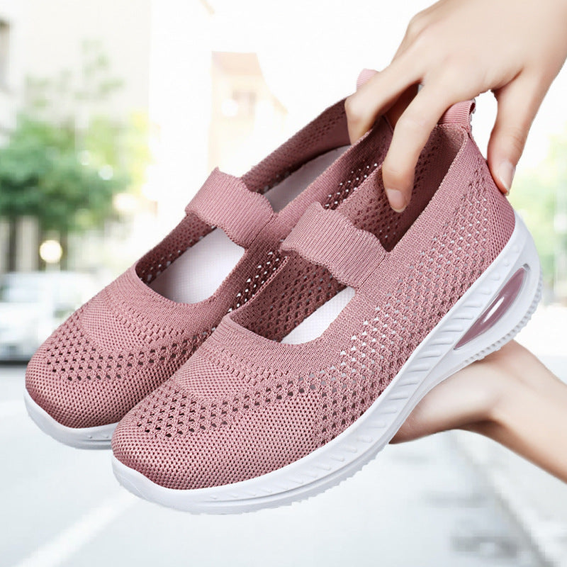 Women's breathable knit Mary Jane sneaker with elastic strap and visible air cushion platform Mune Fashion