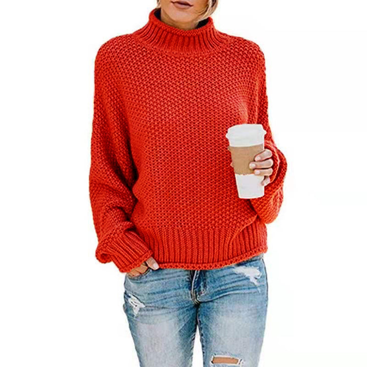 Women Chunky Knit Boxy Turtleneck Sweater with Textured Waffle Look and Ribbed Hem Mune Fashion