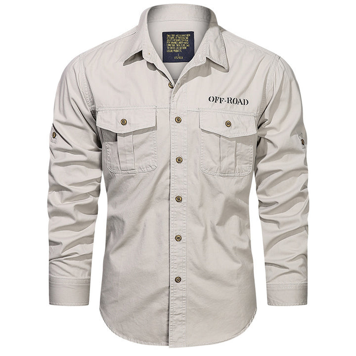 Men's Long Sleeve Utility Canvas Shirt with Chest Pockets and OFF-ROAD Print Mune Fashion