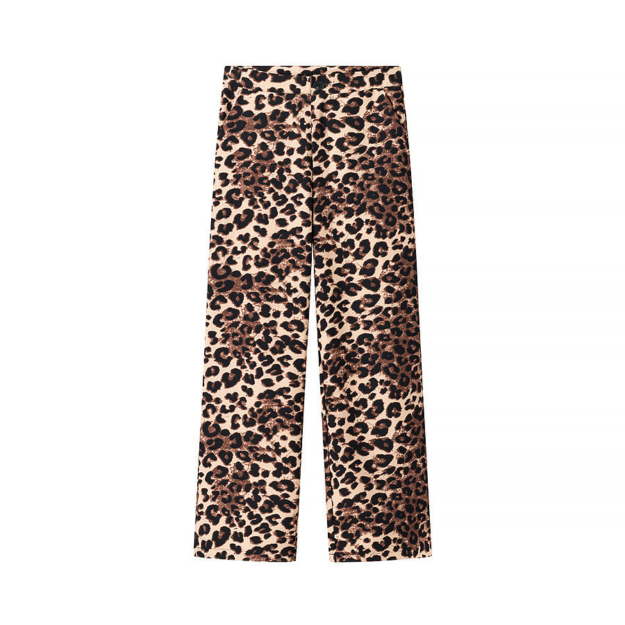 Ladies Wide High-Waist Palazzo Pants with Leopard Print and Flowing Fall Mune Fashion