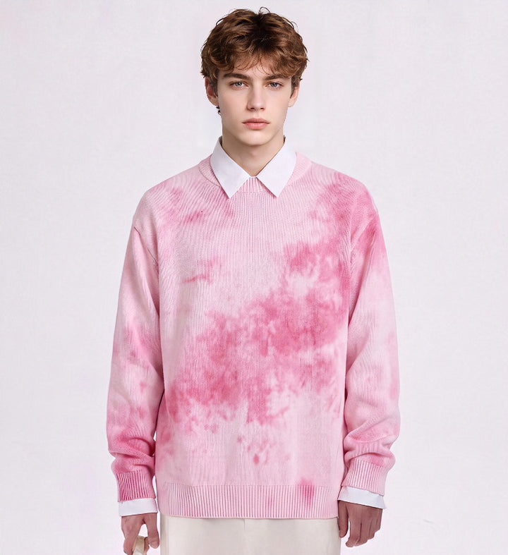 Men's Oversized Knit Sweater with Tie-Dye Look, Round Neck and Ribbed Cuffs Mune Fashion