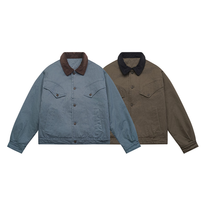 Men's Oversized Canvas Blouson Jacket with Cord Collar and Flap Pockets Mune Fashion