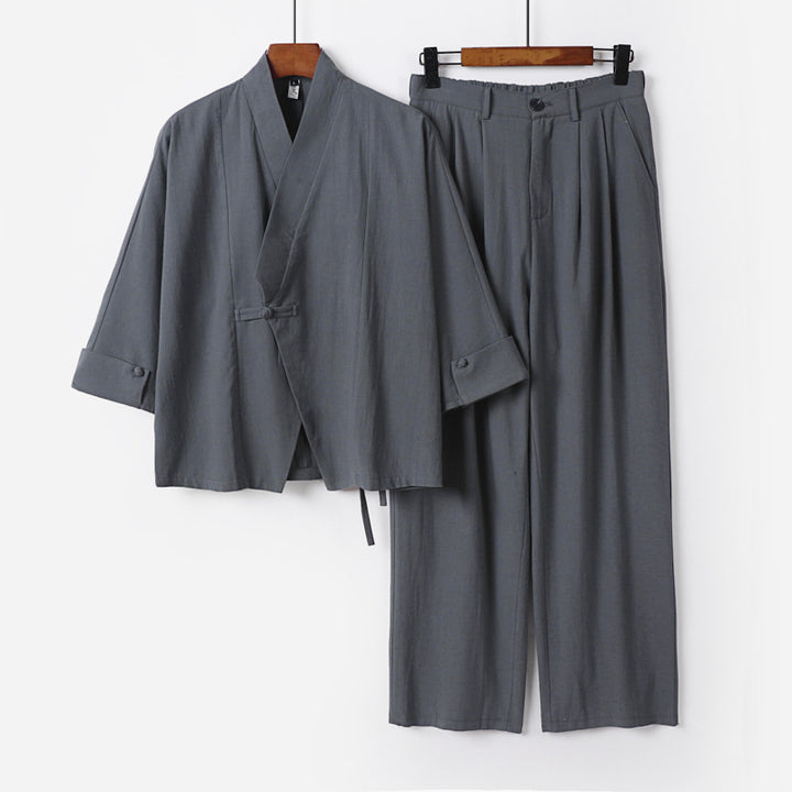 Men's Modern Zen Loungewear Set made of Lightweight Material with Short Kimono and Tailored Tapered Trousers Mune Fashion