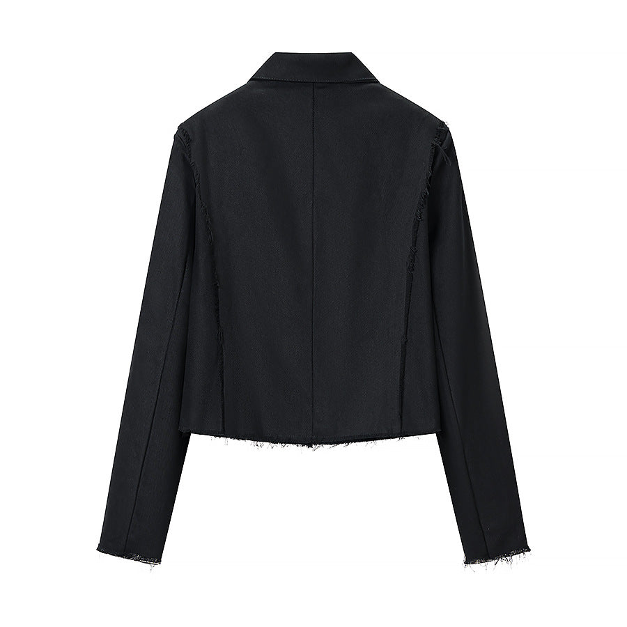 Women Short Military Inspired Jacket with Decorative Cords and Fringed Hem Mune Fashion