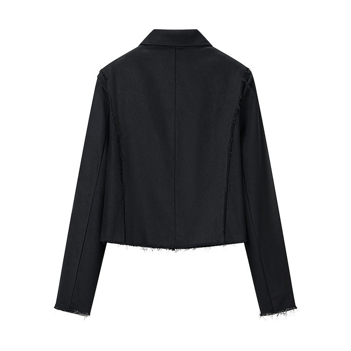 Women Short Military Inspired Jacket with Decorative Cords and Fringed Hem Mune Fashion