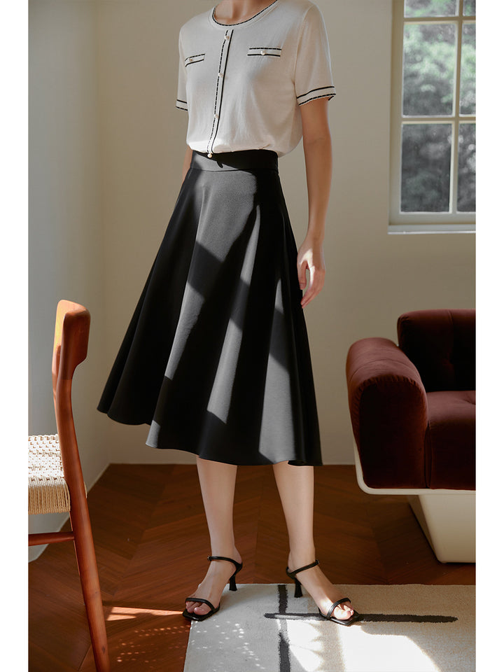 Women Elegant Midi Skirt with Flowing Cut Mune Fashion