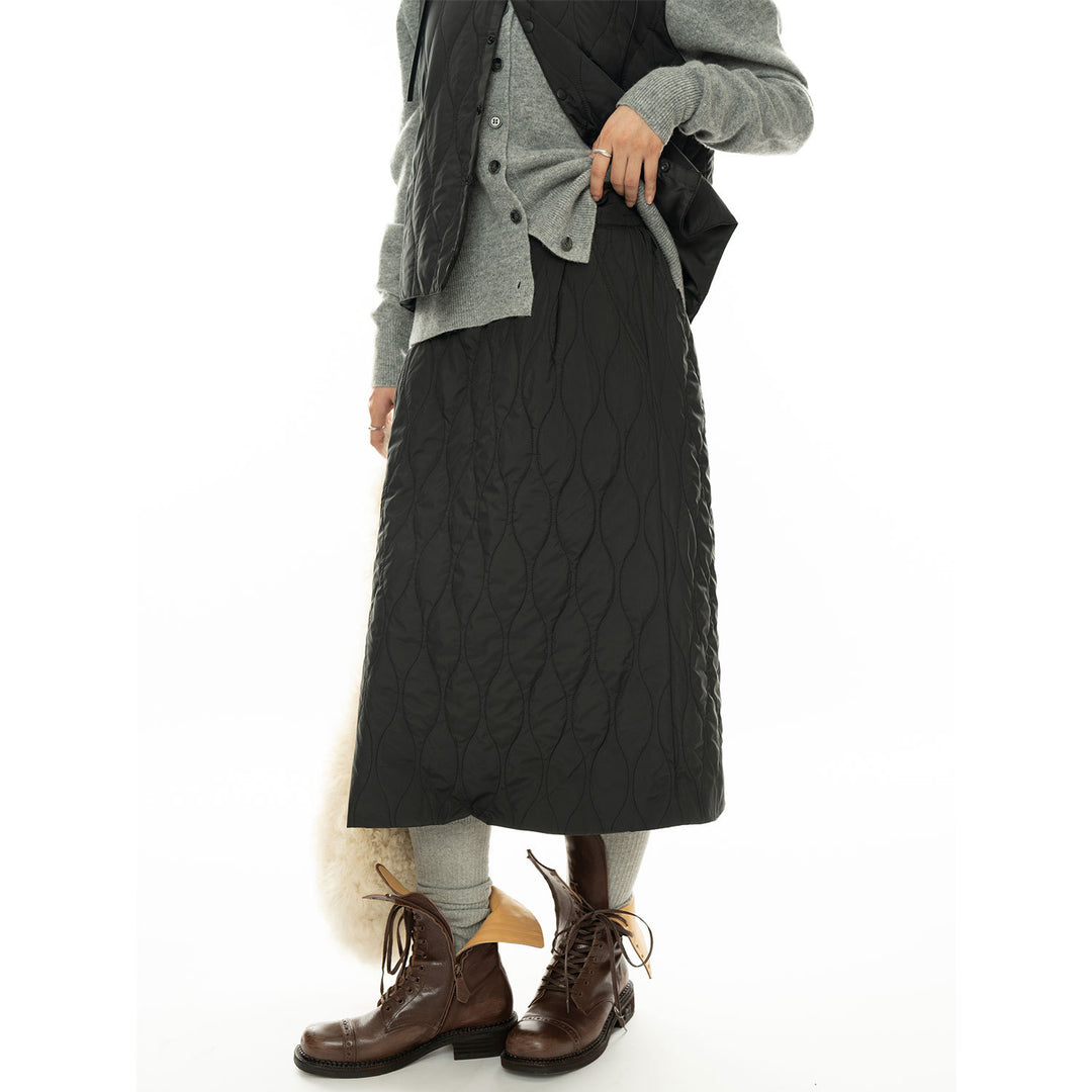 Women's Quilted Midi-Length A-Line Padded Skirt with Thermal Lining Mune Fashion