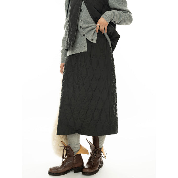 Women's Quilted Midi-Length A-Line Padded Skirt with Thermal Lining Mune Fashion