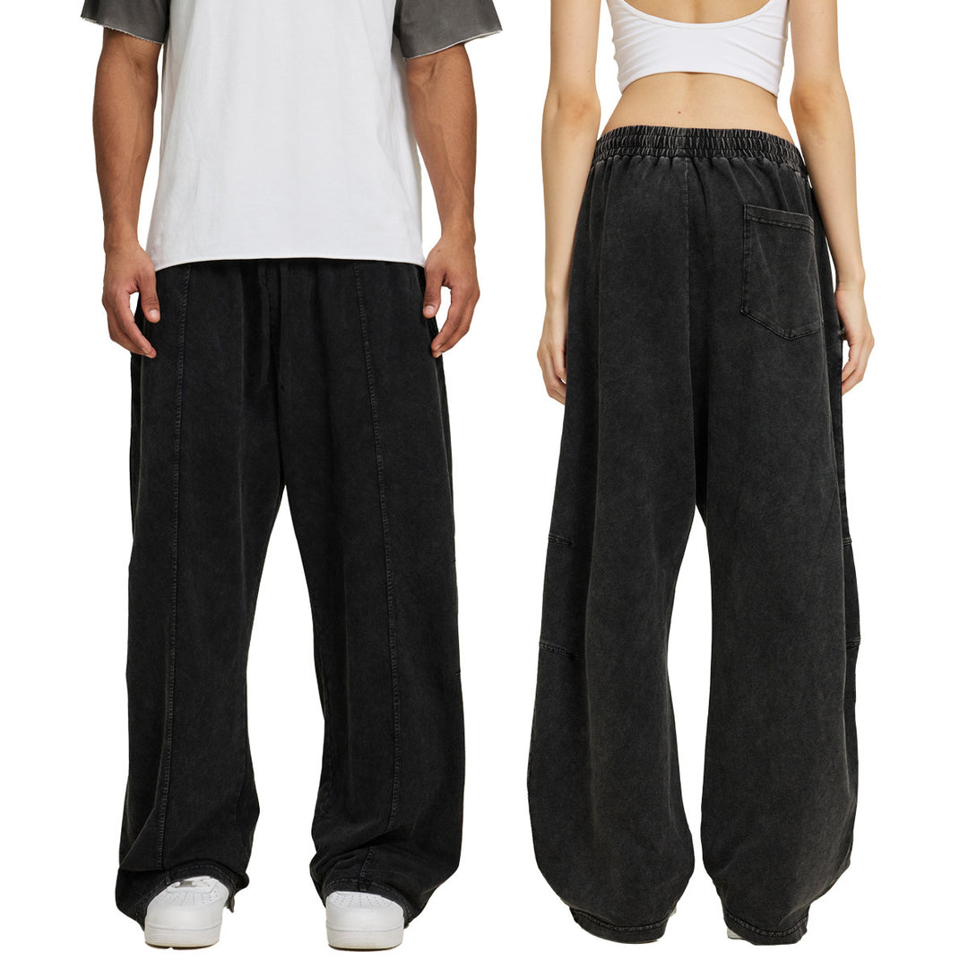 Men's extra-wide baggy pants in stonewashed look with elastic drawstring waistband Mune Fashion