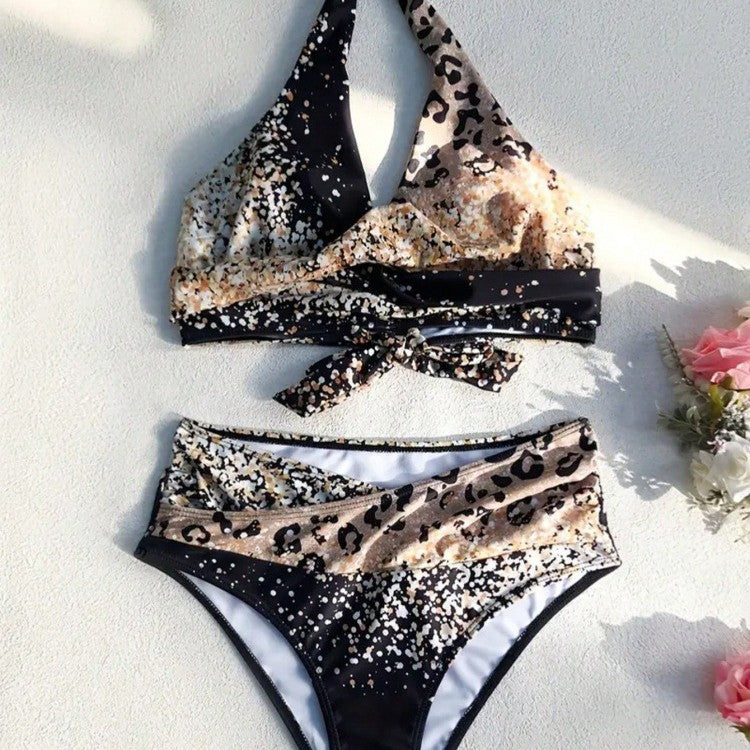 Women's High-Waisted Bikini Set with Playful Knot and Shimmering Accents Mune Fashion