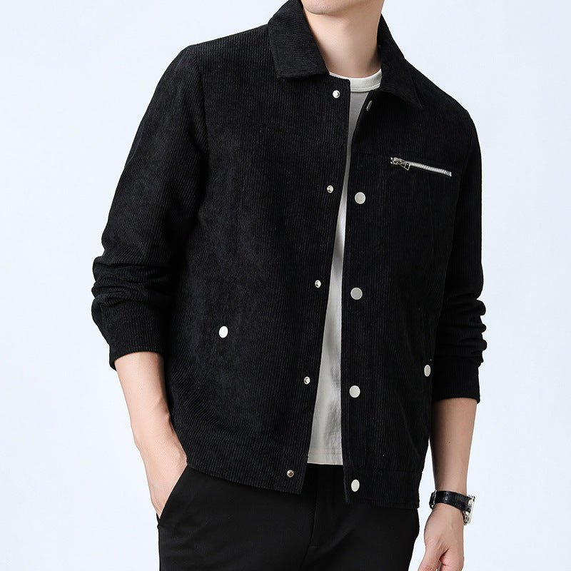 Men's cord overshirt made of wide corduroy with snap button front and zipper chest pocket Mune Fashion