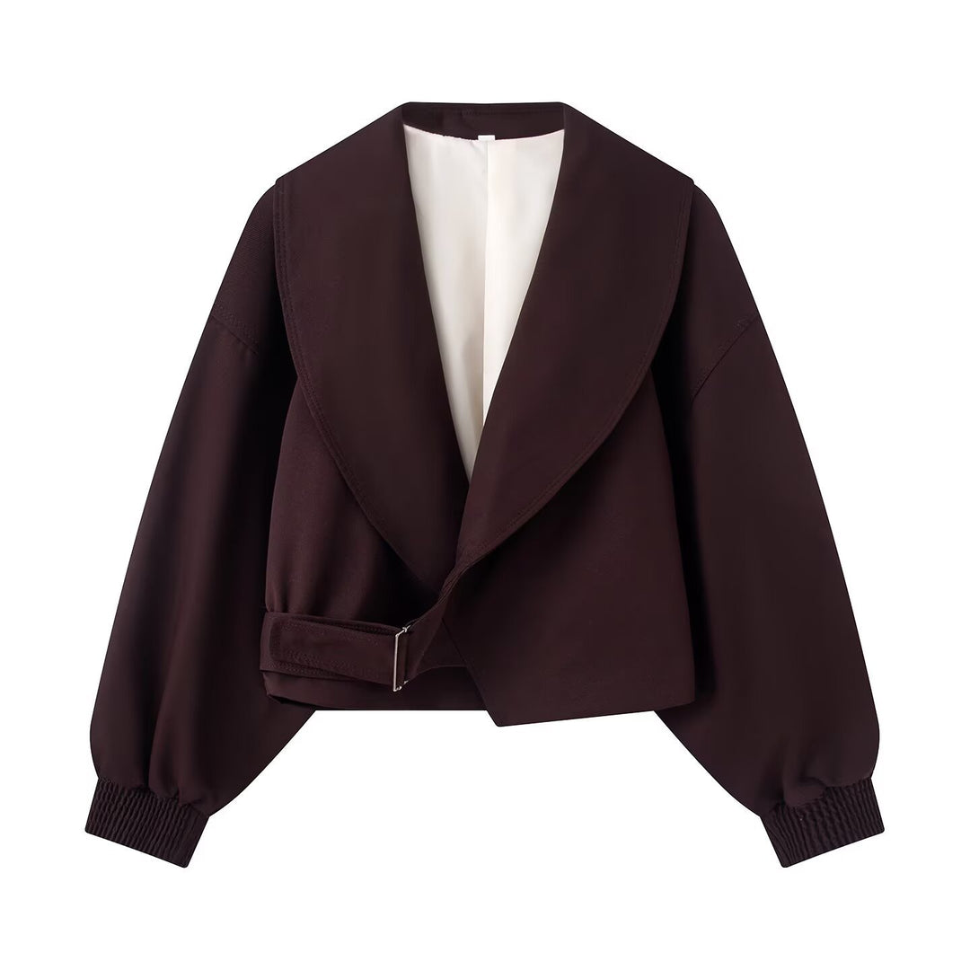 Women Short Cut Wrap Blouse with V-Neck and Balloon Sleeves Mune Fashion