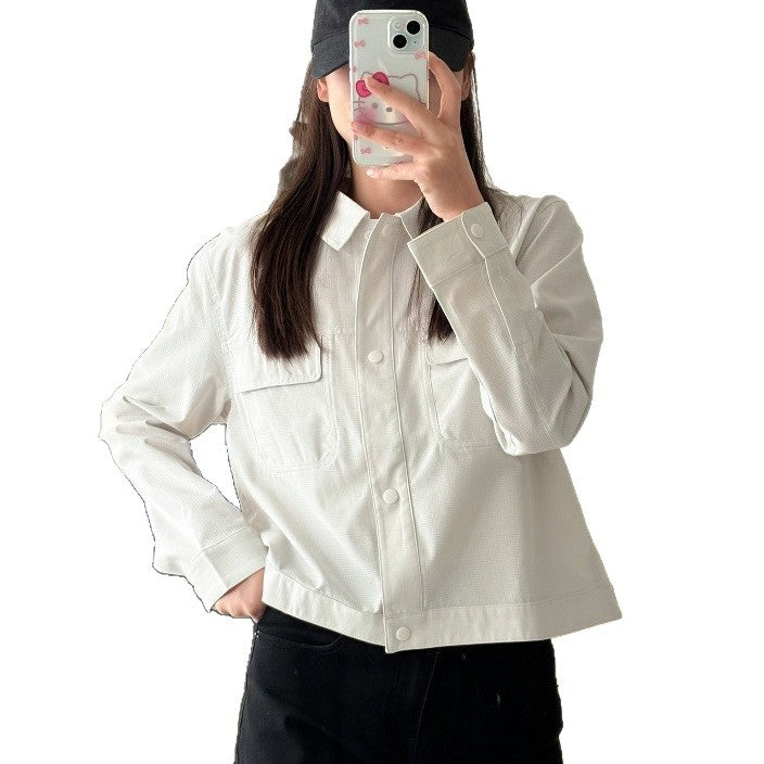 Women's Short Overshirt Jacket made of textured canvas with chest pockets Mune Fashion