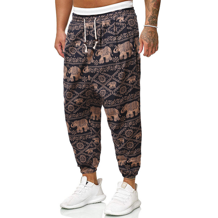 Men's Patterned Relaxed-Fit Jogging Pants with Drawstring, Elastic Waistband and Cuff Mune Fashion