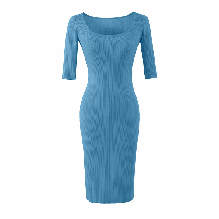 Women Figure-hugging ribbed Midi dress made of stretch knit Mune Fashion