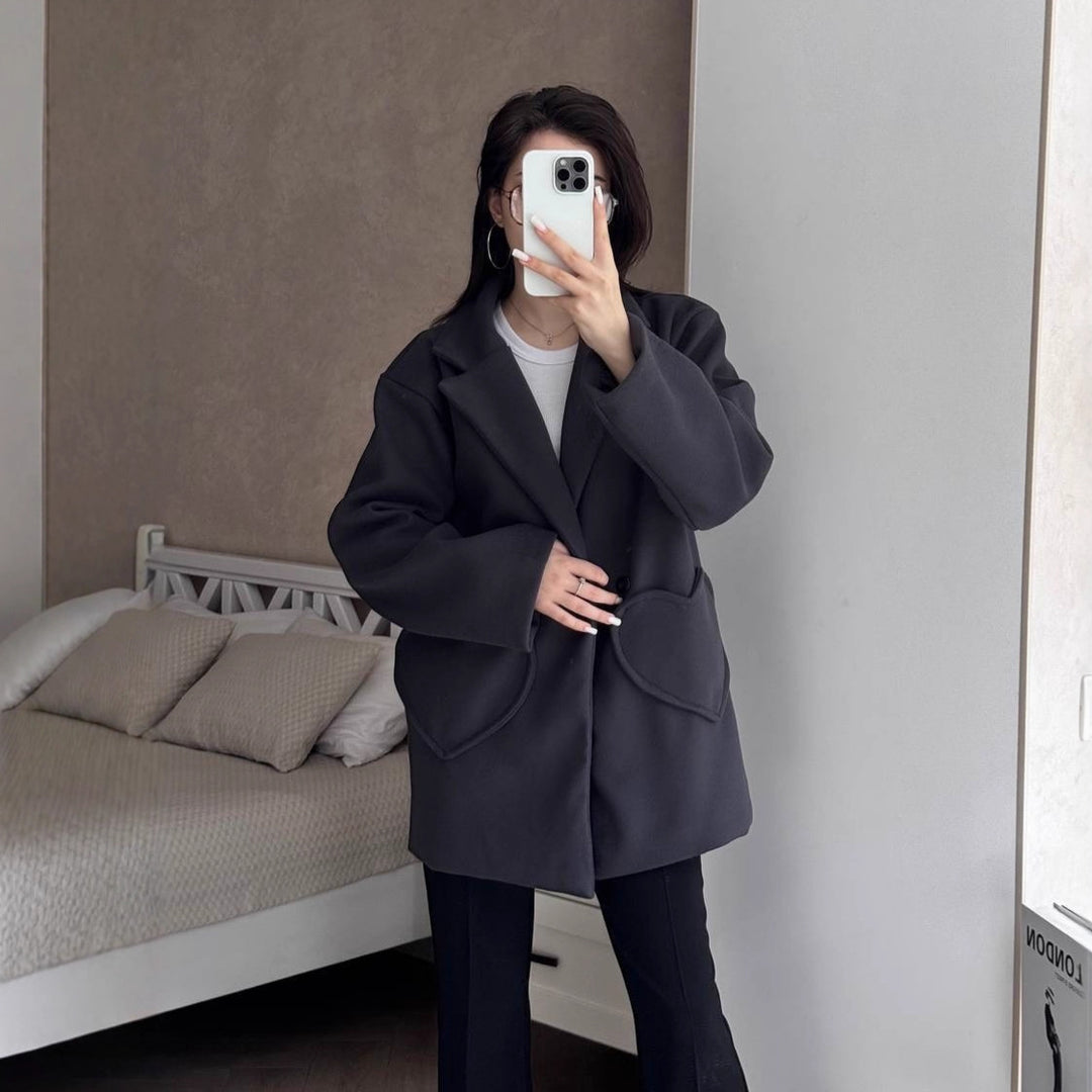 Women's Oversized Blazer-Coat with Heart-Shaped Pockets Mune Fashion