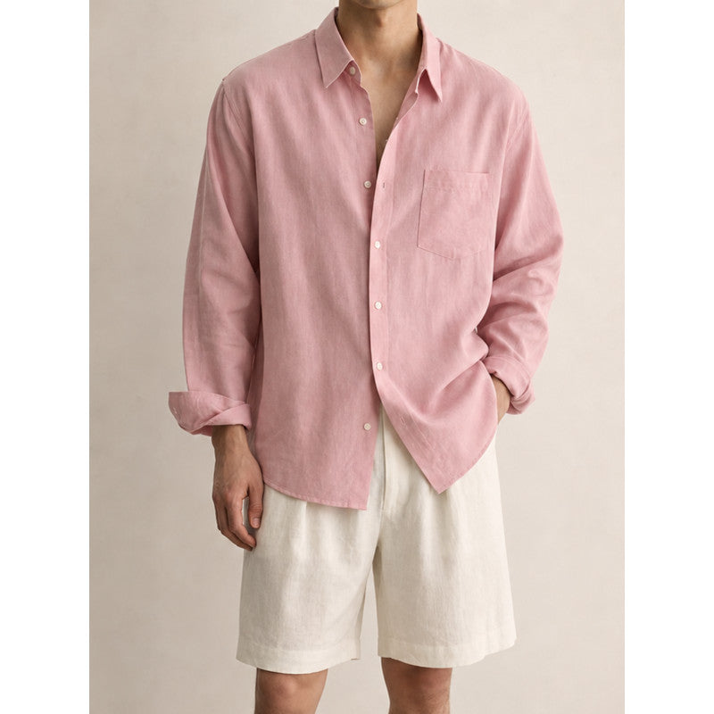 Men's Lightweight Linen-Cotton Shirt with Chest Pocket and Relaxed Fit Mune Fashion
