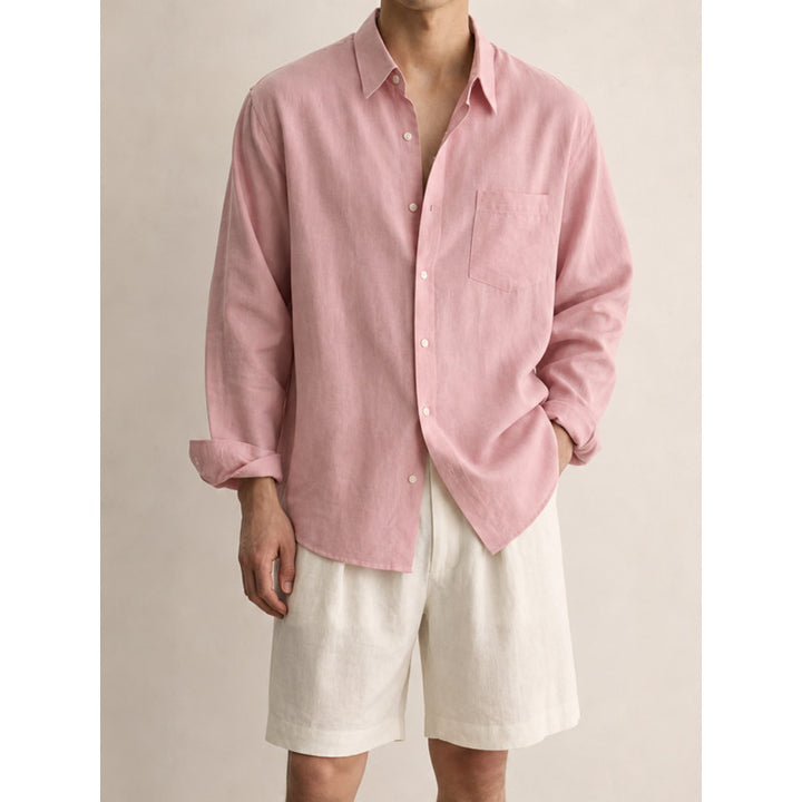 Men's Lightweight Linen-Cotton Shirt with Chest Pocket and Relaxed Fit Mune Fashion
