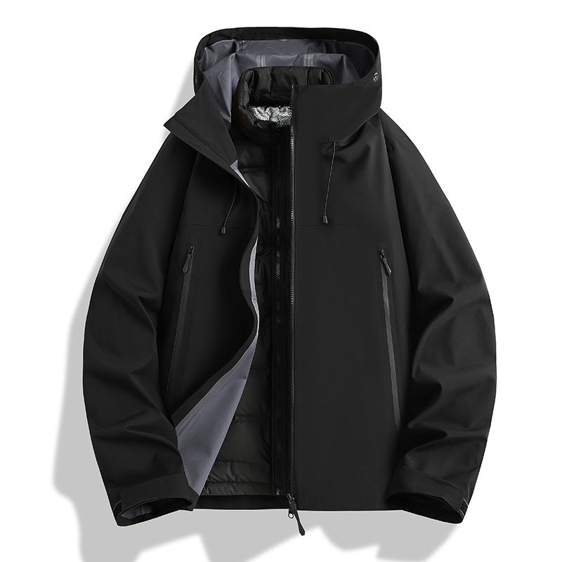 Men's Waterproof Softshell Outdoor Jacket with Adjustable Hood and Breathable Membrane Mune Fashion