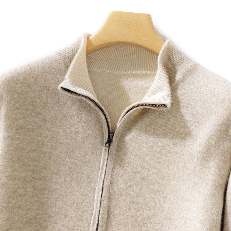 Women Short-Cut Zip Knitted Cardigan with Stand-Up Collar and Cashmere-Like Softness Mune Fashion