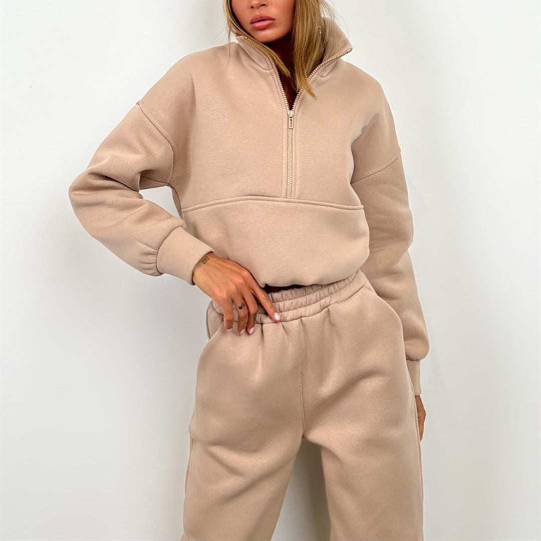 Women's cropped Half-Zip fleece set two-piece with high waistband and elastic cuffs Mune Fashion