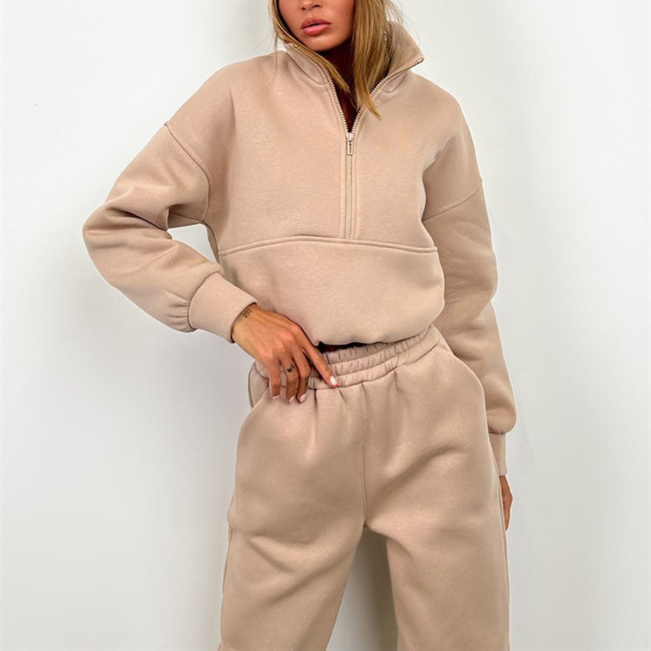 Women's cropped Half-Zip fleece set two-piece with high waistband and elastic cuffs Mune Fashion
