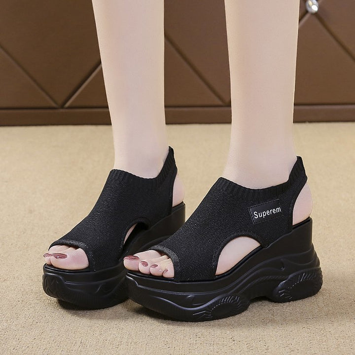 Women Platform Sandals with Elastic Knitted Shaft and Sporty Profile Sole Mune Fashion