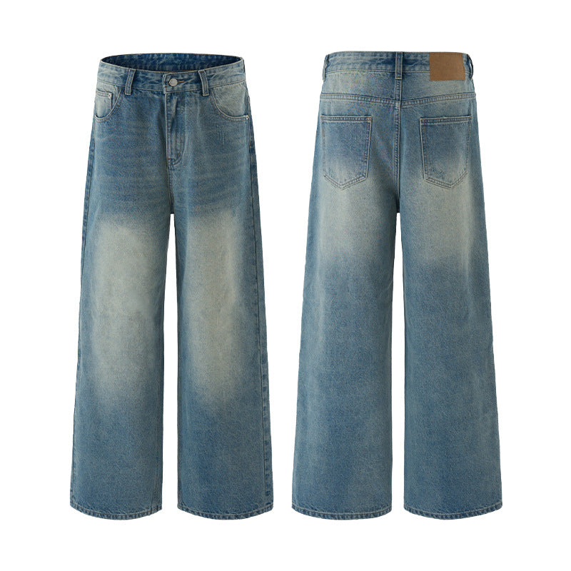 Men's Ultra Wide Vintage Denim Baggy Jeans with Low Crotch and Floor-Length Hemline Mune Fashion