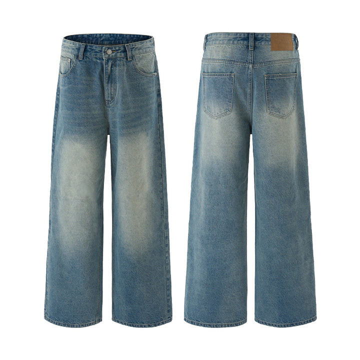Men's Ultra Wide Vintage Denim Baggy Jeans with Low Crotch and Floor-Length Hemline Mune Fashion