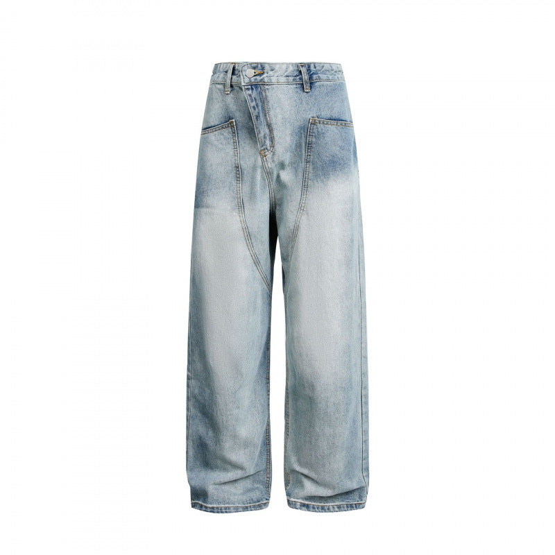 Women's Wide High-Waist Denim Pants with Curved Front Pockets Mune Fashion