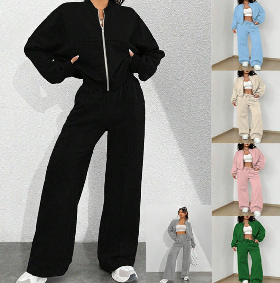 Women's short zip-up hoodie with high-waist wide jogger set Mune Fashion