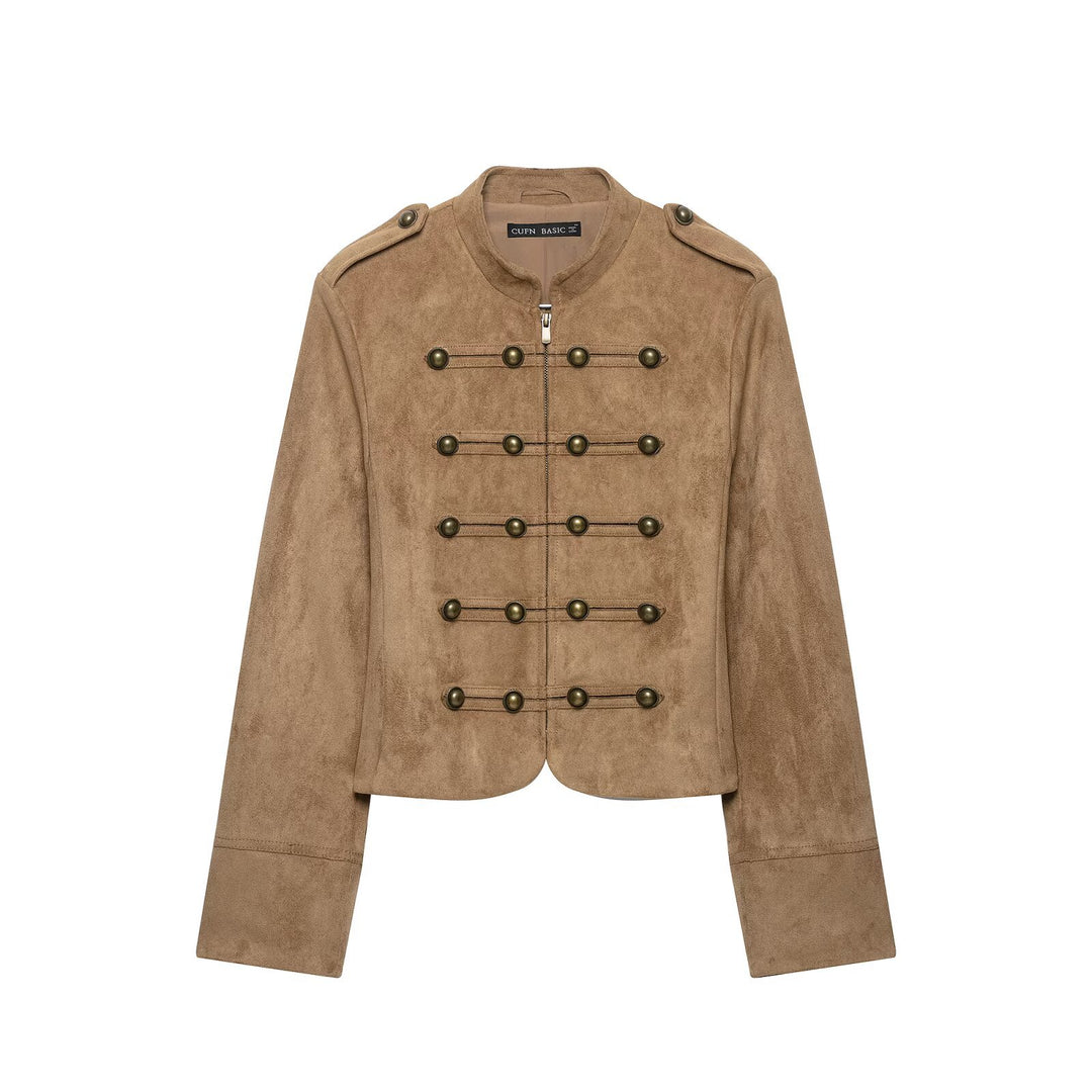 Ladies Cavalry Bolero in Suede Look with Decorative Button Row