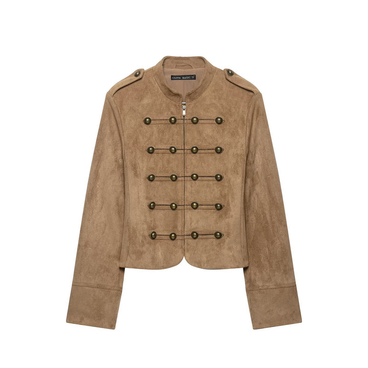 Ladies Cavalry Bolero in Suede Look with Decorative Button Row