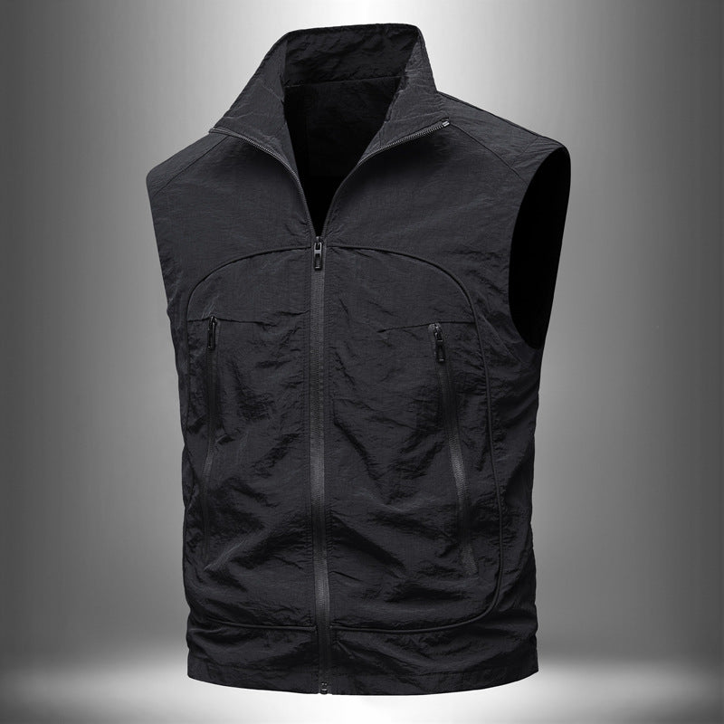Men's Ultralight Technical Utility Vest with Stand Collar, Water-Repellent Nylon Shell and Zipper Pockets Mune Fashion