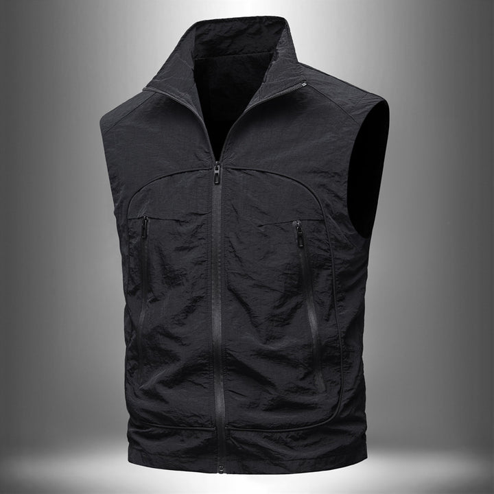 Men's Ultralight Technical Utility Vest with Stand Collar, Water-Repellent Nylon Shell and Zipper Pockets Mune Fashion