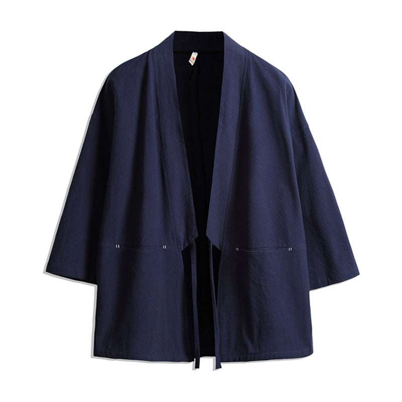 Unisex light Kimono jacket made of a lightweight cotton blend with a loose fit and tie belt Mune Fashion