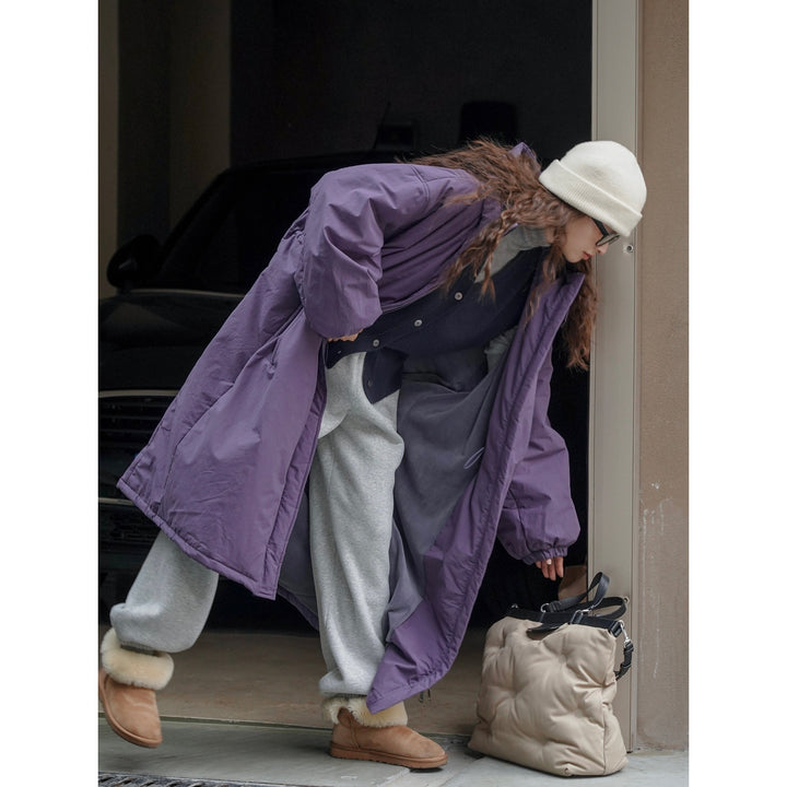 Women oversized padded long parka with drawstring and stand-up collar Mune Fashion