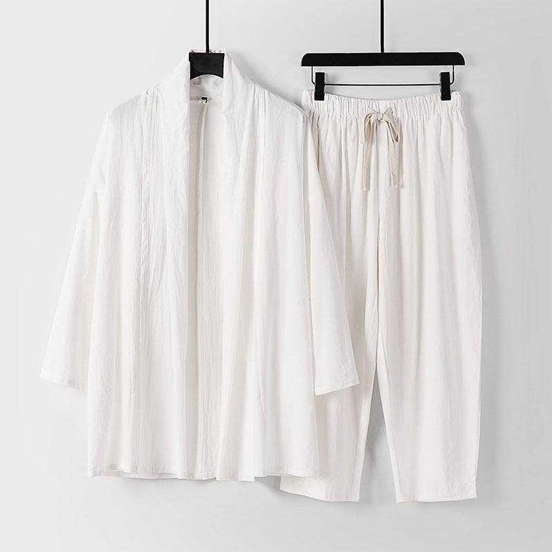 Unisex Lockeres Kimono-Lounge-Set made of lightweight cotton blend with shawl collar and drawstring pants Mune Fashion